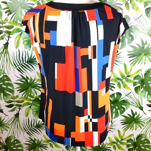 Worthington Orange & Blue Abstract Blouse (Size: Medium) - Picture 4 of 7